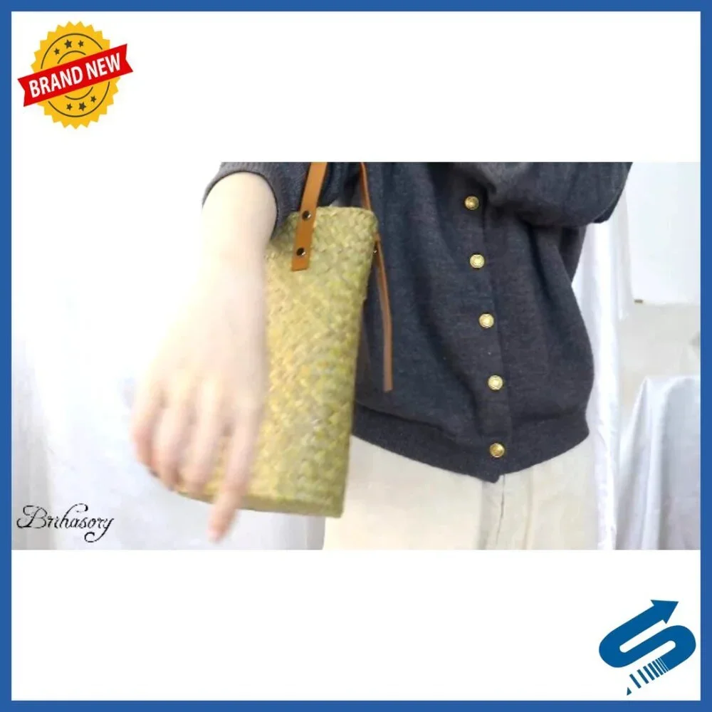 Natural Rattan Woven Tote Bag Handmade Beach Purse Summer Vacation Boho